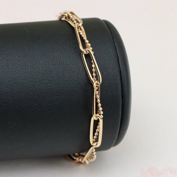 "Trendy Rose Gold Paperclip Chain Bracelet with Bead Detailing, XPBL0837 - Picture 1 of 12